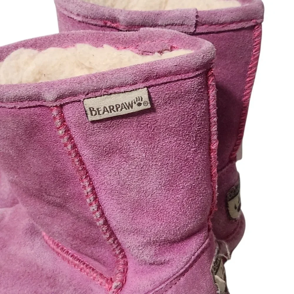 Bearpaw Emma Pink Boots Girls Size 11 Slip On Sherpa Lined Slippers